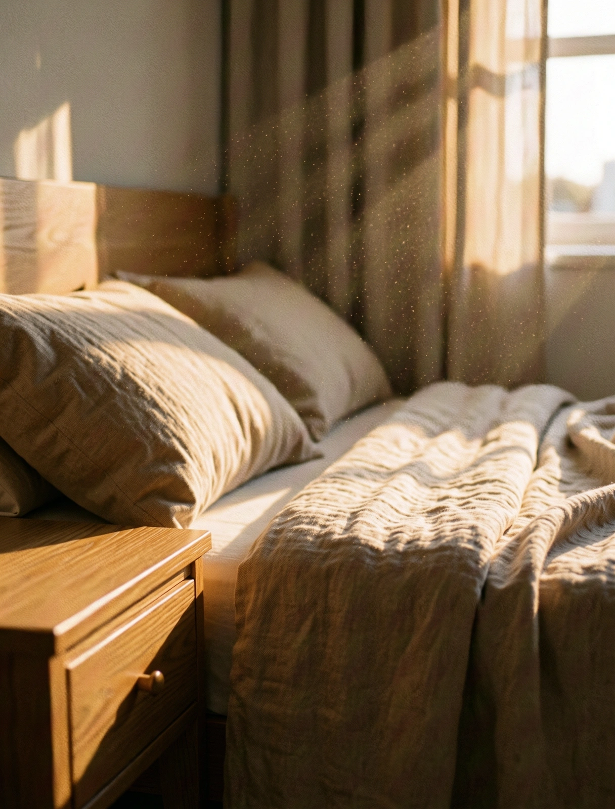 Sanftes Morgenlicht in einem ruhig gestalteten Schlafzimmer